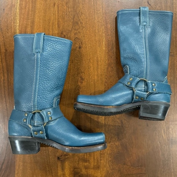 FRYE Rare Harness Teal Blue Boots Biker Motorcycle Moto Size 5.5 - Picture 5 of 12